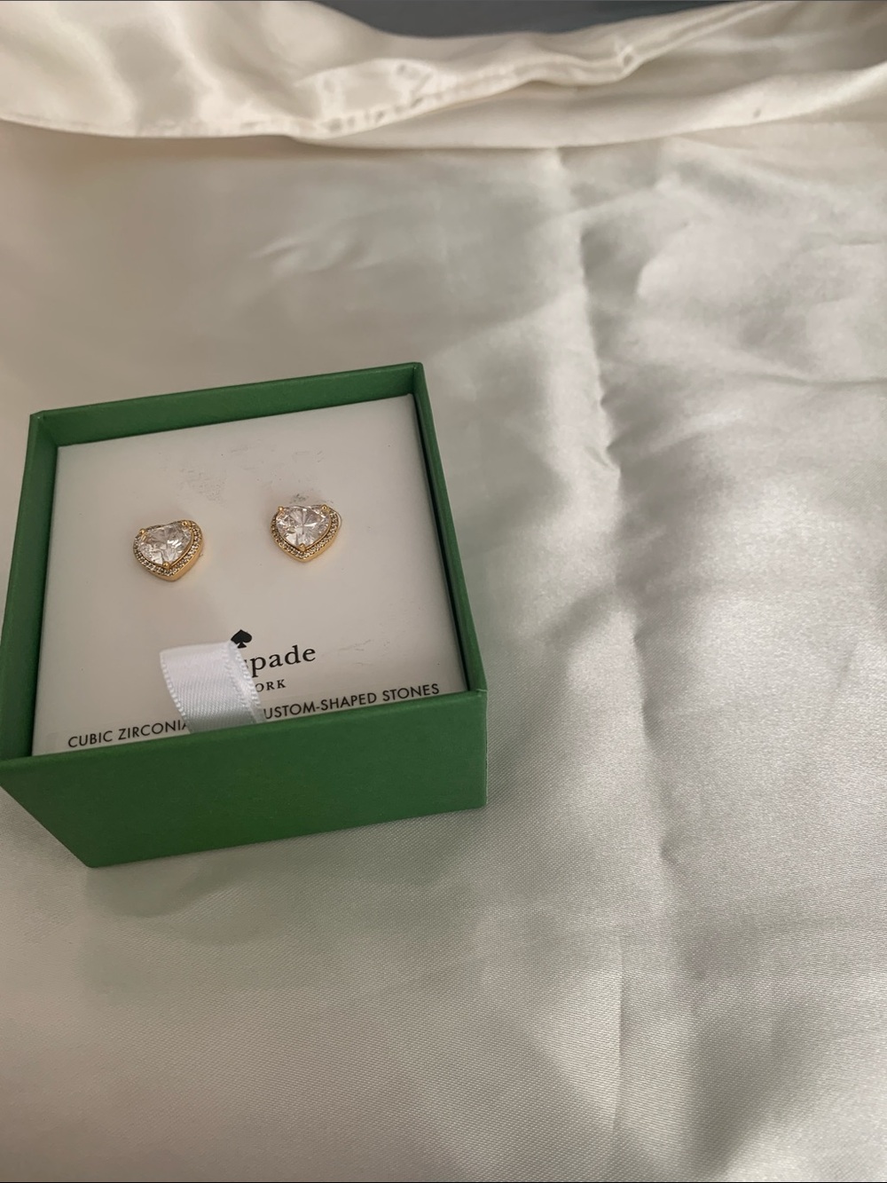 kate spade Gold Heart Cubic Zirconia Halo Stud Earrings - Clear - Picture 4 of 5